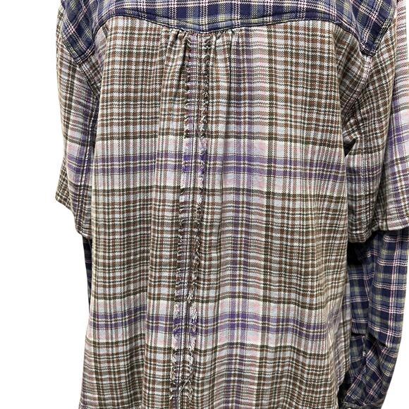 We The Free Womens Boho Blue Layer It Up Plaid Button Up Layered Shirt Sz S - Picture 9 of 16